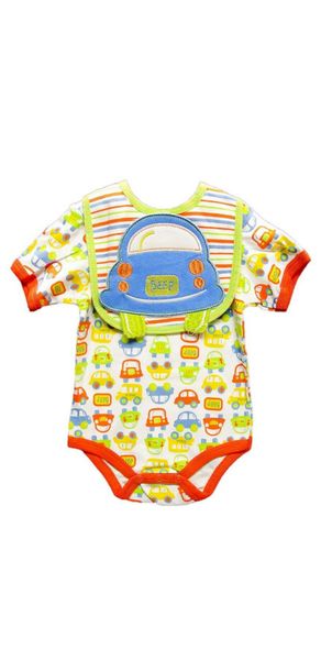 Baby Printed Cr Romper and Bib - 2 Piecce Set