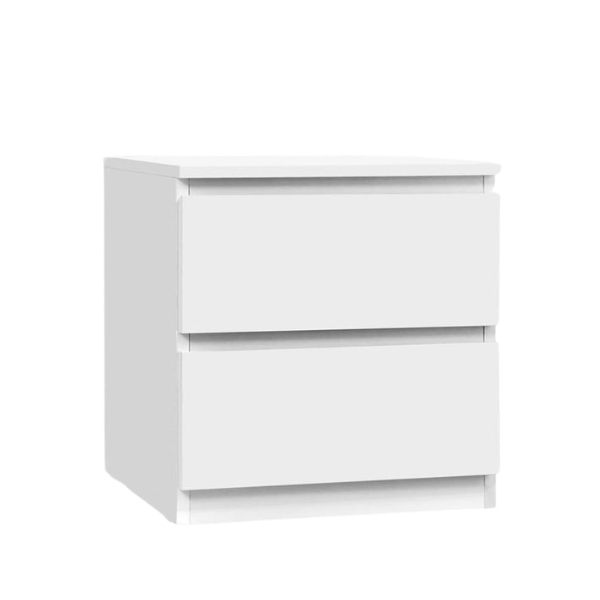 Modern Bedside Table with 2 Drawers - White Pedestal Nightstand Cabinet