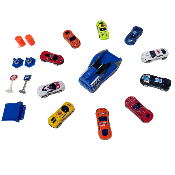 10 Sliding Alloy Cars With Slide Set