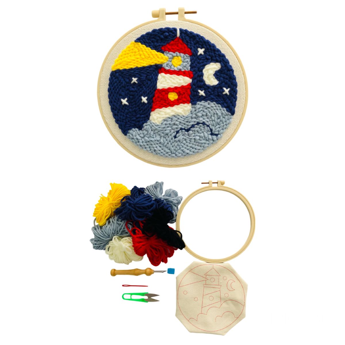 Nautical Lighthouse Punch Needle Embroidery Wool Art DIY Craft Kit