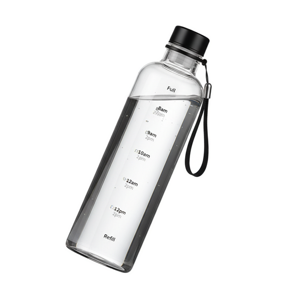 500ml Glass Water Bottle with Time Scale - Black