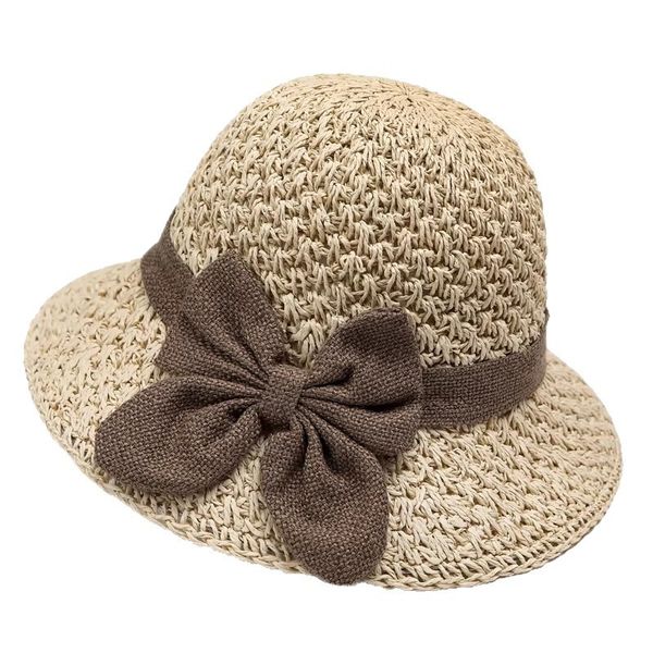 Elegant Womens Sun Hat with Bow, Beach Sun Straw Hats for Women