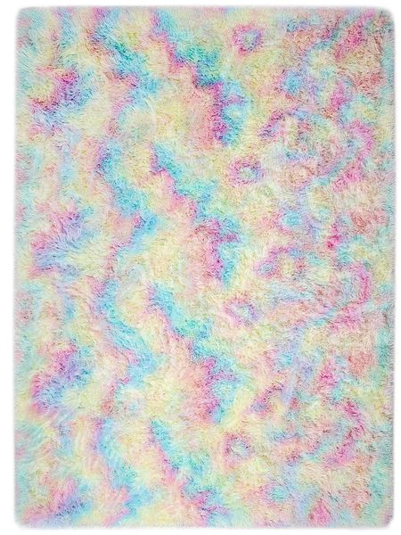 Plush Ultra Soft Luxurious Fluffy 1.5x2m Indoor Carpet Rug - Rainbow