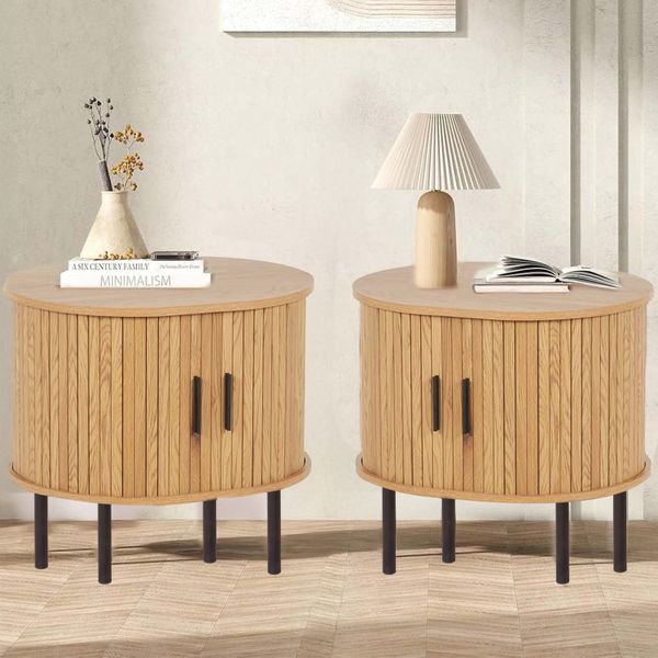 Nightstand 2 Pack Tambour Storage Accent Cabinet Sofa Side Table End Table