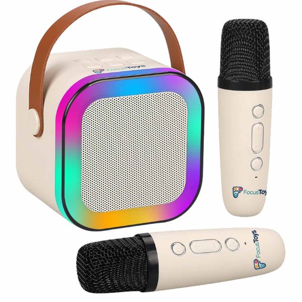 FocusToys - Mini Bluetooth Karaoke Speaker LED Lights &amp; Dual Wireless Mics