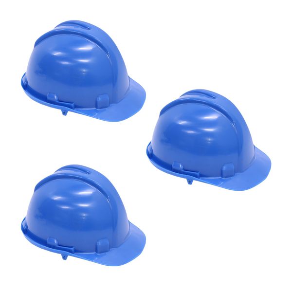 Hard Hat - Worker Safety Helmet - Blue - 3 Pack