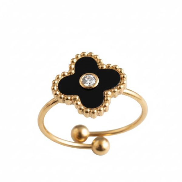 Gold Clover Ring with White Pearl and Diamond, Four Leaf Design | Indian