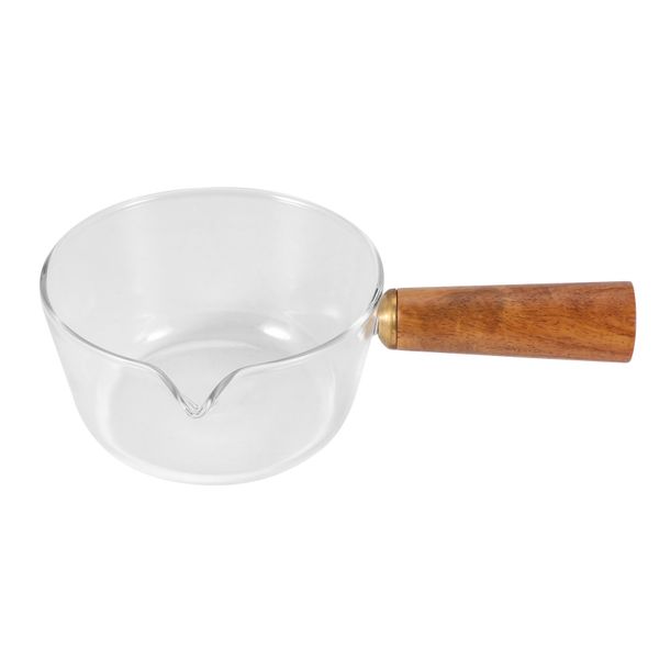 Glass Milk Pot with Wooden Handle 400Ml Cooking for Salad Noodles