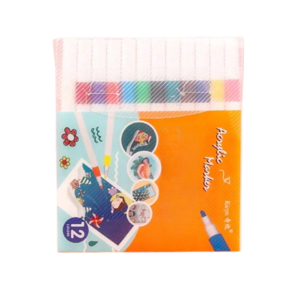 12-Pieces Quick Drying Acrylic Paint Marker Pens - Multicolor