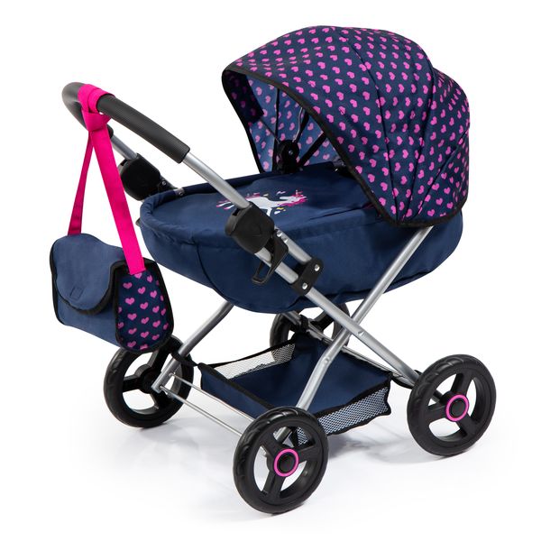 Bayer Cosy Dolls Toy Pram (Blue/Heart) Unicorn (58cm Tall)
