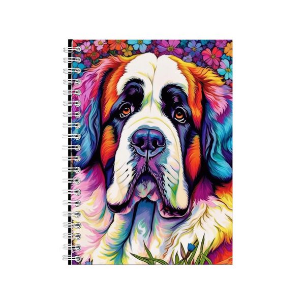 Saint Bernard With Hydrangeas Neon Notebook Gift Idea A4 Notepad Pad 76
