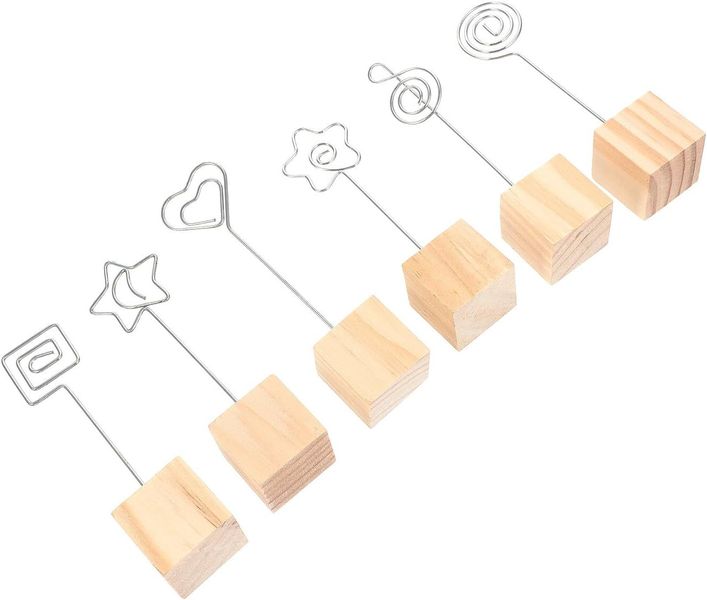 6pcs Creative Heart-Shaped Message Clip Set with Wooden Square Base,
