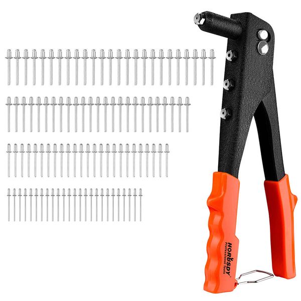 HORUSDY Manual Riveter Pop Rivet Gun Kit - 100Pcs Rivets Included