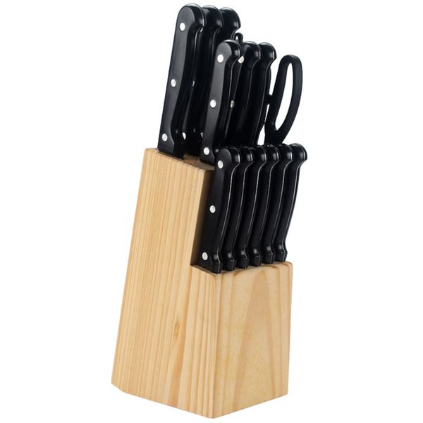 15Pcs Knife Block Set with Wooden Holder Knife Set for Kitchen and Chefs