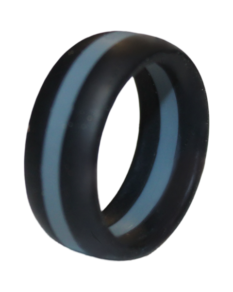 Flat Edge Soft Silicone Ring for Men - Black with Blue Stripe