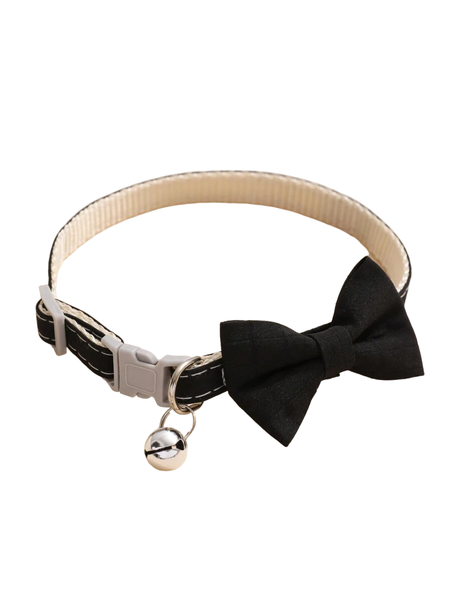 Black Pet Bow Tie Adjustable Cat Collar With Bell