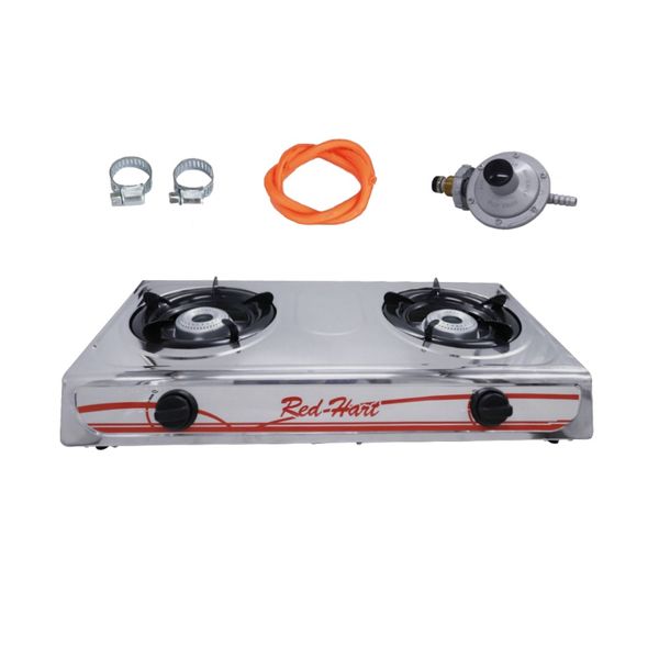 2 - Plate Stainless Steel Gas Stove with Pipe and Regulator