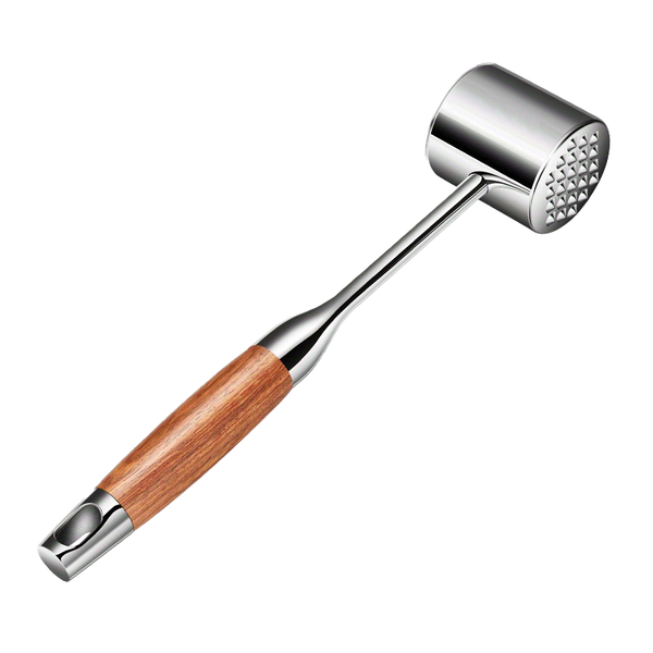 Premium Stainless Steel Dual-Sided Meat Tenderizer With Solid Wood Handle