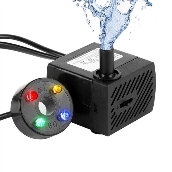 Aquarium Submersible Pump with Multi-Colour LED Light - 4W 280L/H 2PC