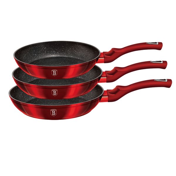 Berlinger Haus 3-Piece Marble Coating Fry Pan Set - Burgundy Metallic