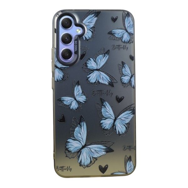 Ethereal Blue Butterfly Phone Case Compatible with iPhone 14 Pro Max - Silver