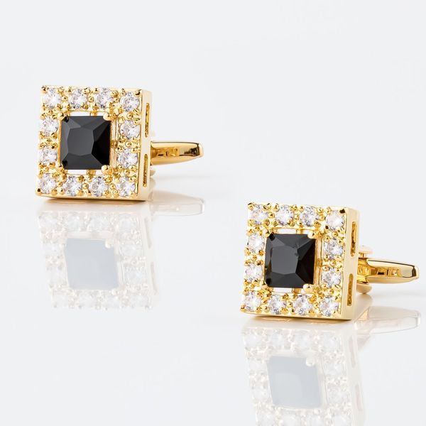 Gold Plated Square Zircon Crystal Cufflinks