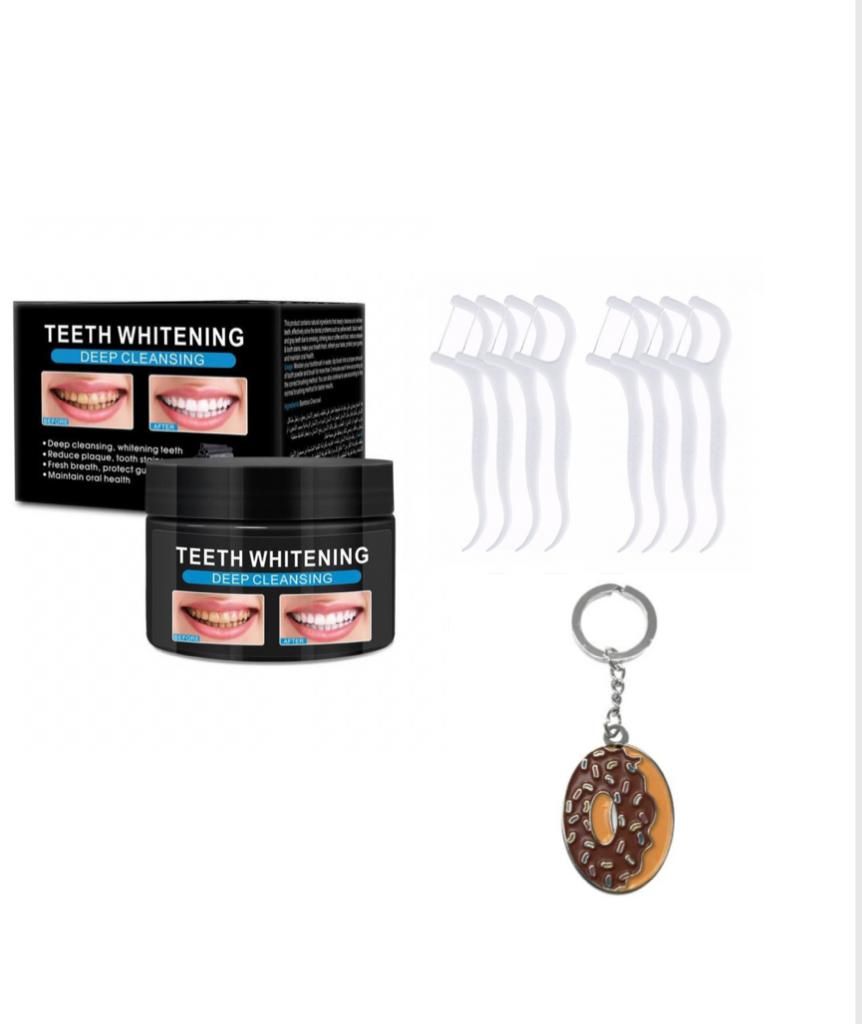 Advanced Teeth Whitening Charcoal Powder 60g, 50 Dental Floss & Keyring