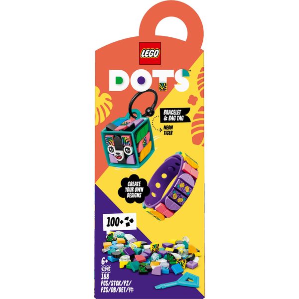 LEGO DOTS Neon Tiger Bracelet &amp; Bag Tag 41945 DIY Craft Kit (188 Pieces)