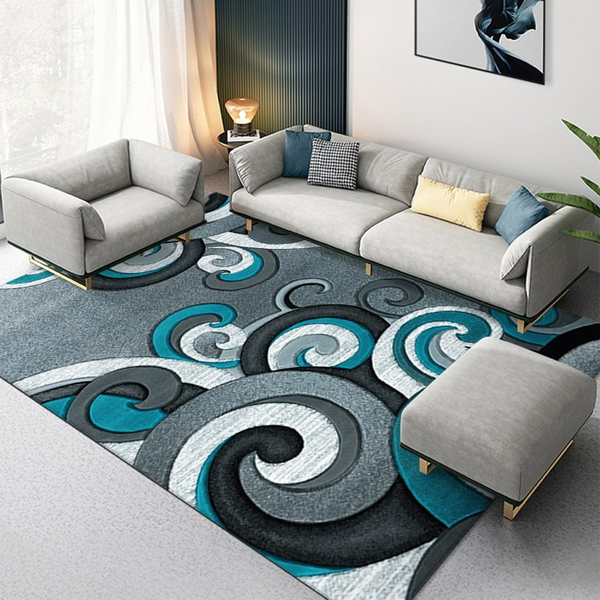 Modern Abstract Swirl 3D Area Rug - Teal and Charcoal (150cm x 200cm)