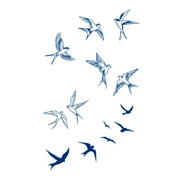 1 Piece - Herbal Lasting Temporary Tattoo With Flying Birds Design - Blue