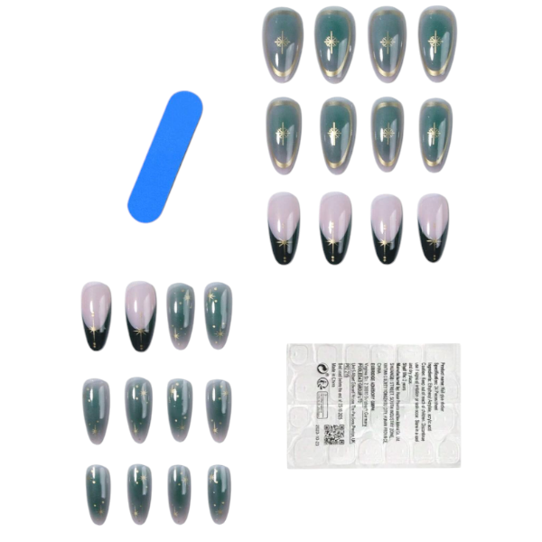 24 Pieces Luxurious Stardust Gradient Almond Press-On Nails Set - Green