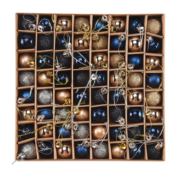 64 Pcs Christmas Ornaments Gifts Christmas Tree Balls -Blue Gold