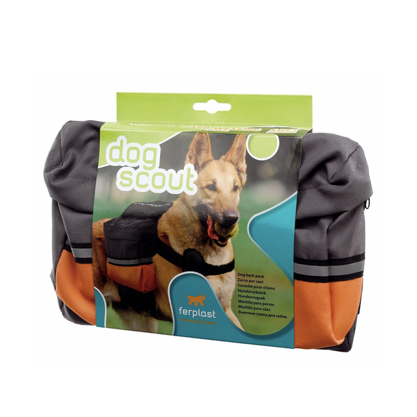 Ferplast Dog Scout Backpack Harness - Nylon, Reflective, Dual Pockets, Orange/Grey