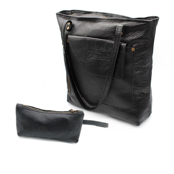TM Leather Tote +Cosmetic Bag Combo