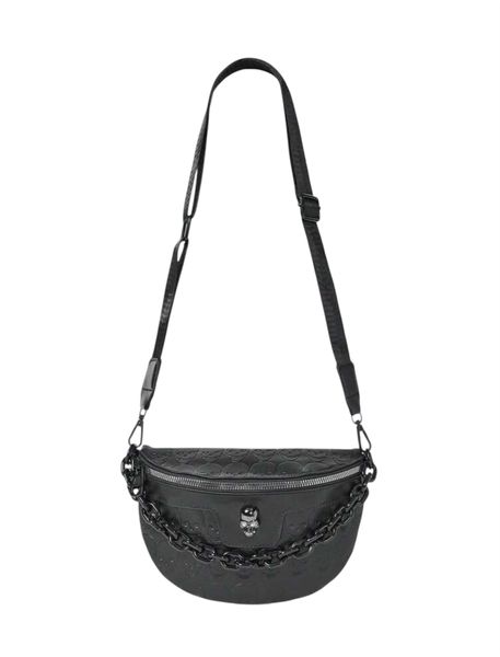 Skull Embossed Chain Belt Bag - Gothic Streetwear Essential