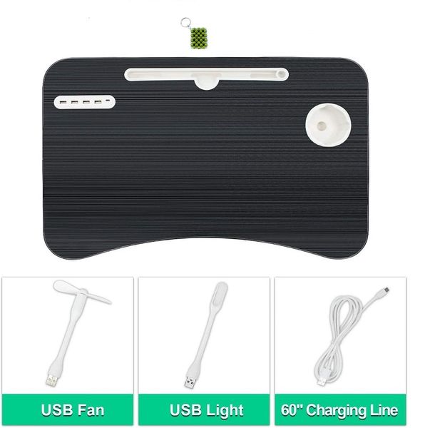 Foldable Laptop Table with Tablet Holder, 4 Ports USB Hub + Key Holder