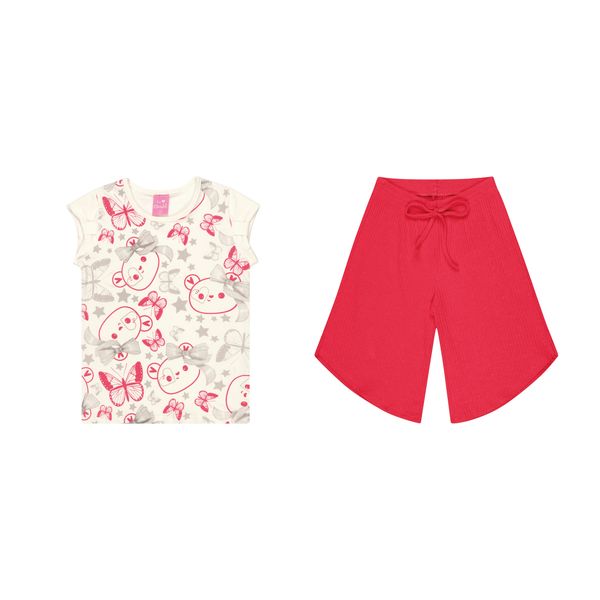 Kamylus - Girls Off White &amp; Red Cotton Playsuit