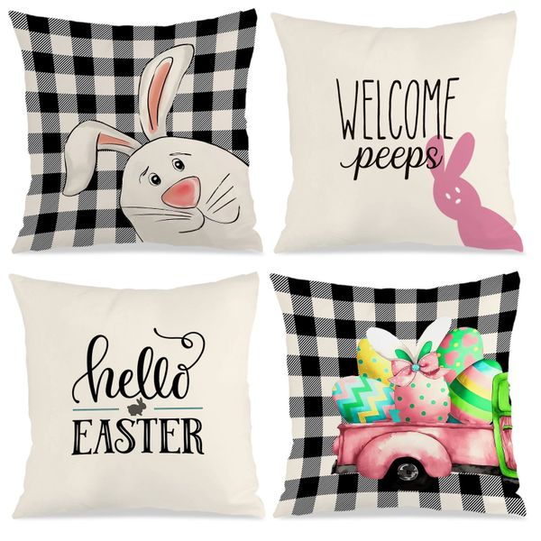 4-Piece Farmhouse Easter Cushion Covers, 45x45cm for Home