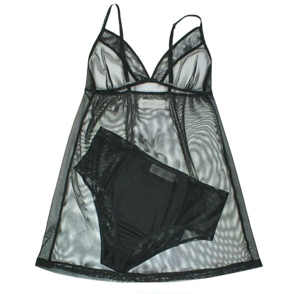 Nucleus Mesh Babydoll Camisole and Pantie Set in Black