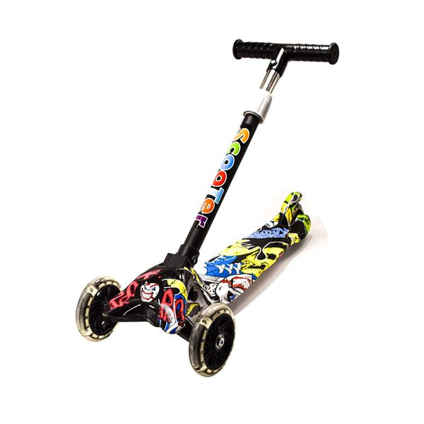 Scooter Foldable LED PU Flashing with Exercise Balance for Kids-Skull Theme