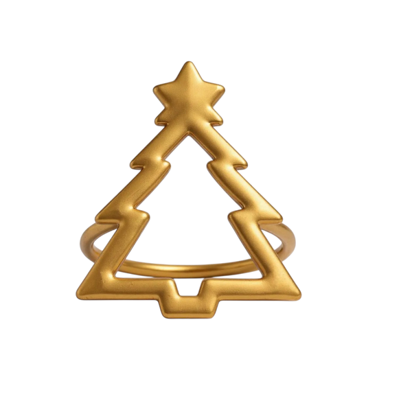 Gold Christmas Tree Napkin Rings 4 Piece