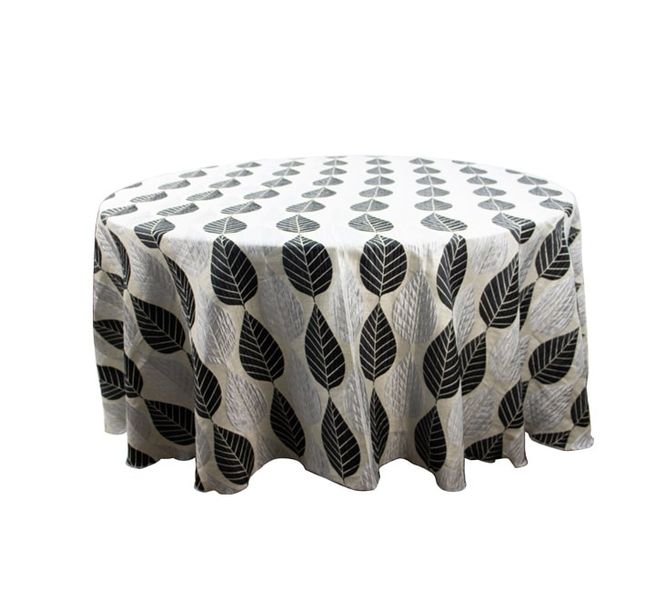 Round Tablecloth - Silver &amp; Black Leaves