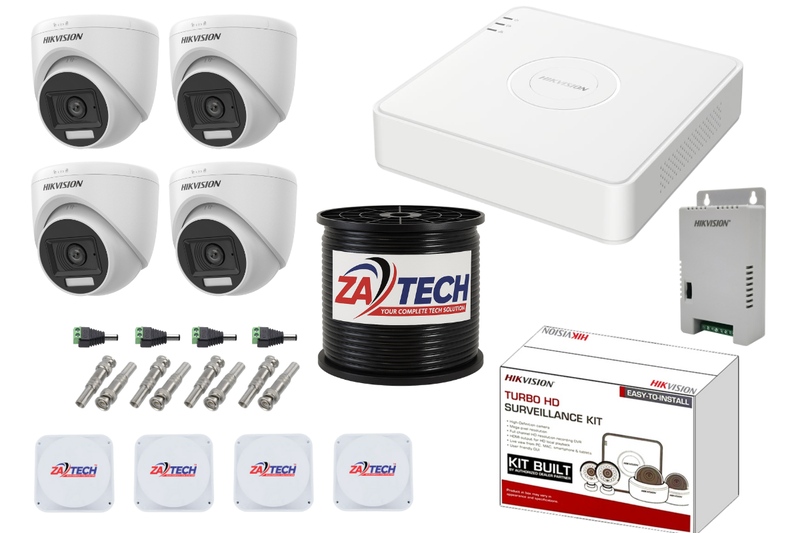 Hikvision 4CH Dome CCTV With Zatech Junction Boxes &amp; 100m RG59 Cable Roll