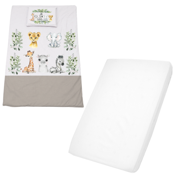 Cot Duvet Cover &amp; Waterproof Fitted Sheet 1170x560mm - Neutral Wild One