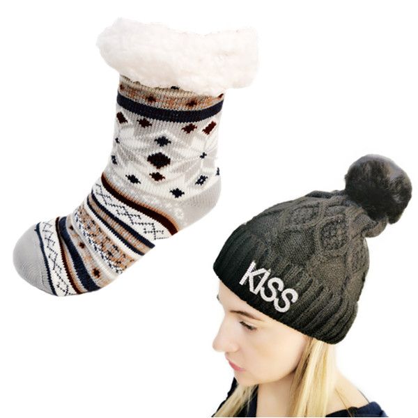 Cameo Polar Heat Acrylic Thermal Winter Socks + Beanie Winter Combo