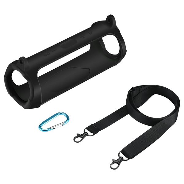 TUFF-LUV Silicone Case &amp; Shoulder strap for JBL Charge 5 - Black