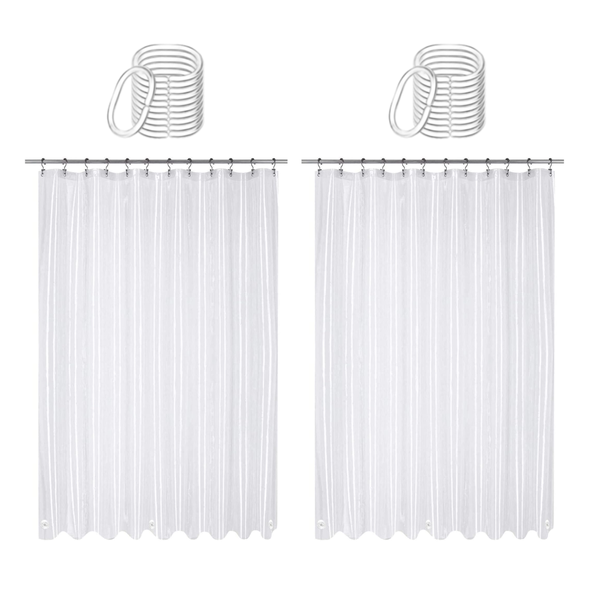 Transparent Shower Curtain with Hooks - 2 Pack