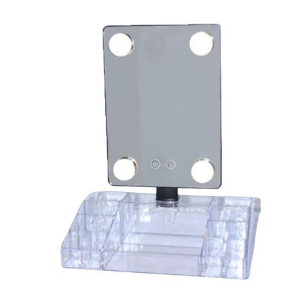 4 Lights Acrylic Makeup Organizer with Lipstick Storage