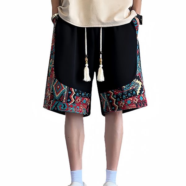 Men Vintage Graphic Floral Shorts Men Casual Sports Shorts with Drawstring
