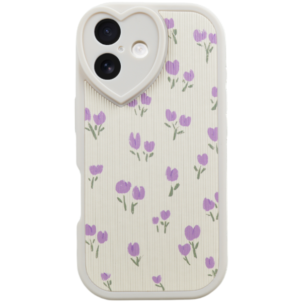 Tulip Heart Phone Case Compatible With iPhone 16 - Purple